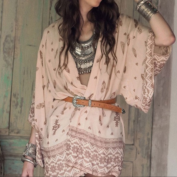 2 LEFT! Boho Open Kimono in Peach Print - Picture 3 of 8